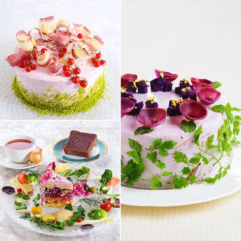 Salad Cakes Are Taking the Internet by Storm Veggie Cakes, Salad Cake, Sandwich Cake, Salty Cake, Tea Sandwiches, Tasting Table, Colorful Cakes, Food Trends, Savoury Cake