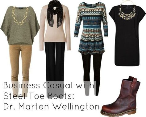 Business Casual with Steel Toe Boots - Wardrobe Oxygen Groovy Outfits, Steel Toe Boots Women, Doc Marten Boots, Doc Martens Outfits, Business Casual Style, Martens Outfit, Doc Marten Boot, Doc Martens Style, Doc Martens Outfit