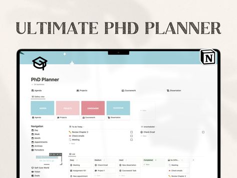 Notion Template Phd for Organising Your Dissertation Thesis Project Notion Phd Planner With Dissertation Planner Notion Template for Student - Etsy UK momplanner #socialmediaplanner. Phd Planner, Phd Dissertation, Simple Daily Planner, Simple Weekly Planner, Timeline Project, Quarterly Planner, Life Planner Organization, Research Writing, Small Business Planner