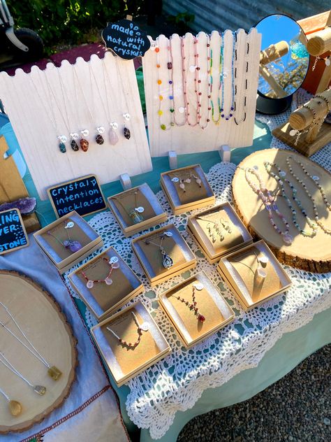 Handmade jewelry at a pop up shop makers market booth set up Market Jewelry Displays, Pop Up Booth Display Ideas Jewelry, Bracelet Pop Up Shop Display, Bead Shop Display, Pop Up Shop Jewelry Display, Farmers Market Jewelry Booth, Jewelry Vendor Set Up, Jewelry Display Market, Jewelry Market Booth