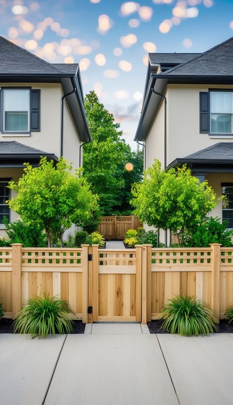 23 Privacy Landscaping Ideas Between Houses Fence Between Neighbors Front Yard, Fence Between Neighbors, Privacy Landscaping Ideas, Espalier Fruit Trees, Protect Your Peace, Privacy Landscaping, Lattice Fence, Boxwood Topiary, Outdoor Curtains