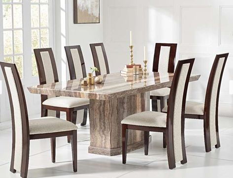 Brown Marble Dining Table, Marble Dining Table Decor, Marble Dining Tables, Dining Table With Chairs, Buy Dining Table, Dining Table Design Modern, Table With Chairs, Luxury Dining Tables, Dining Table Sets