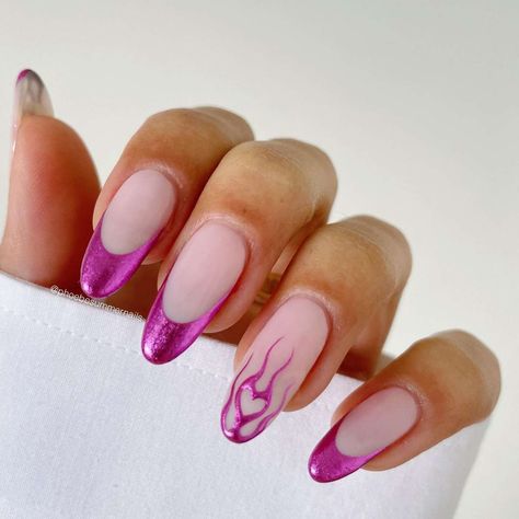 Do It Yourself Nails, Pink Chrome Nails, Cherry Nails, Classic Nails, Almond Nails Designs, Oval Nails, Heart Nails, Chic Nails, French Tip Nails