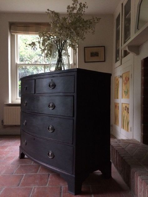 Black Painted Chest Of Drawers, Used Bedroom Furniture, Rustic Chest Of Drawers, Hall Chest, Black Chest Of Drawers, Painted Chest Of Drawers, Pine Bedroom, Pine Bedroom Furniture, Country Cottage Interiors