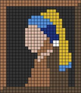 Free Mini Cross Stitch Charts, Pixel Art Of Famous Paintings, Mona Lisa Cross Stitch, Monet Pixel Art, Pixel Art Famous Painting, Pixel Art Embroidery, Pixel Art Mona Lisa, Van Gogh Pixel Art, Pixel Art Templates Pattern