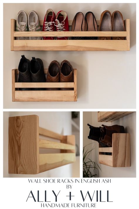 Wall Shoe Storage, Mounted Shoe Rack, Wall Shoe Rack, Japandi Furniture, Wall Mounted Shoe Storage, Traditional Joinery, Hallway Shoe Storage, Wooden Shoe Storage, Wall Mounted Shoe Rack