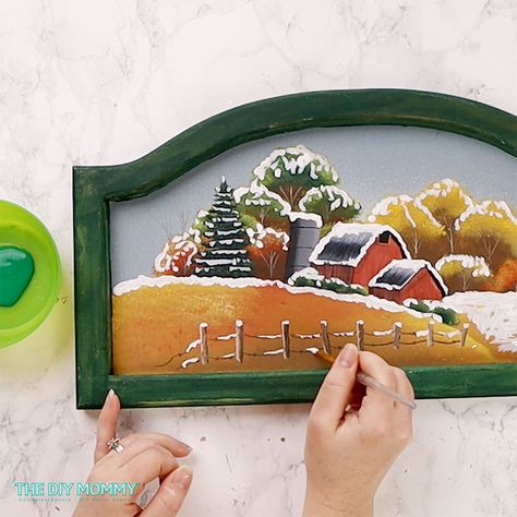 Christmas Thrift Store Painting: So Fun & Easy! | The DIY Mommy Christmas Thrift Store Painting, Christmas Thrift, Thrift Store Painting, Store Painting, Thrift Store Art, Diy Christmas Door, Diy Mommy, Diy Crafts Christmas, Christmas Painting