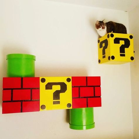 Super Mario Cat, Cat Room Diy, Cat Trees Homemade, Super Mario Room, Mario Room, Cat Gym, Cat Hotel, Diy Cat Tree, Cat House Diy