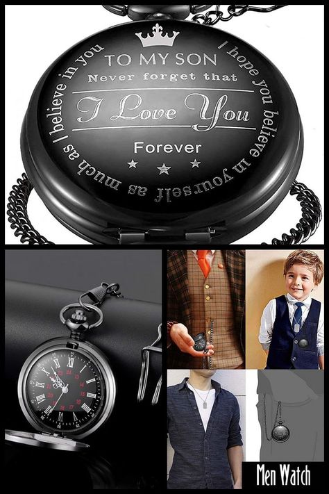 Imported The Personalized Pocket Watch Engraved with "to my son" and "I love you" is a Very Memorable Gift for Your Baby At Every Memorable Time. The Back of The Pocket Watch is Also Engraved With The Words "love and forever", as if to Say: Baby, We love you forever. Retro Pocket Watch for boys , The best present for sons, Father to son... #Amazon. Amazon Affiliate link #lymfhch #personalized #pocket #watch #chain #engraved #son #love #birthday #christmas #graduation Valentine 2023, Pocket Watch With Chain, To My Son, Pocket Watches, Watch Chain, Watch Gifts, Love You Forever, Memorable Gifts, My Son