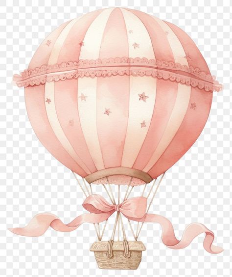 Coquette hot air balloon transportation chandelier aircraft. | free image by rawpixel.com / Ning Pink Ballon, Birth Board, Hot Air Balloon Drawing, Balloon Watercolor, Pink Hot Air Balloon, Hot Air Balloon Clipart, Angel Wings Illustration, Flower Frame Png, Baby Birthday Decorations