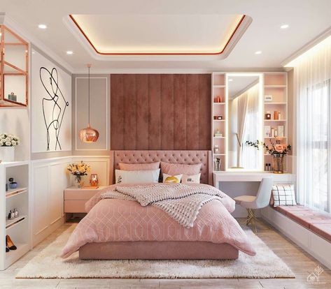 Hiasan Bilik Tidur, Bedroom Decor For Teen Girls, Modern Bedroom Interior, Luxury Bedroom Design, Girl Bedroom Designs, Small Room Design, Teen Bedroom Decor, Girl Bedroom Decor, Room Design Bedroom