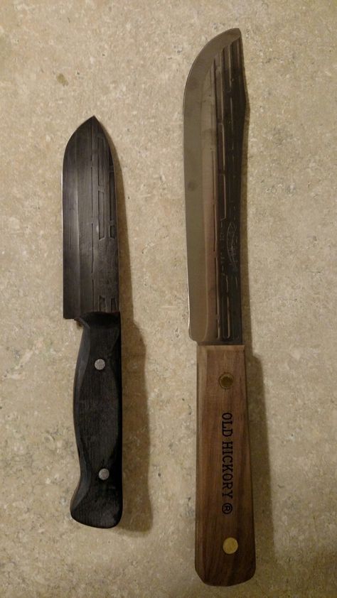 Old hickory butcher/bushcraft knife mod. Old Hickory Knives, Knife Template, Knife Shapes, Boot Knife, Bushcraft Knife, Knife Patterns, Old Hickory, Butcher Knife, Knife Scales