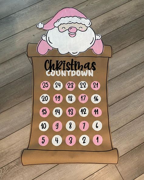 NEW! Christmas Countdown Calendars for the kiddos with your choice of Santa and calendar colors. Pre-Order today and ready for pick up by Wednesday, Novemeber 27. $40 for Santa designs and $45 for the Christmas Tree design! Shipping is also available. Message me for details… #christmas #christmascountdown #handpainted #kraftpaper Classroom Countdown To Christmas, Christmas Count Down Diy, Cute Christmas Countdown Ideas, Christmas Countdown Bulletin Board, Christmas Countdown Ideas, Elf Things, Classroom Countdown, Countdown Calendar Diy, Diy Christmas Countdown