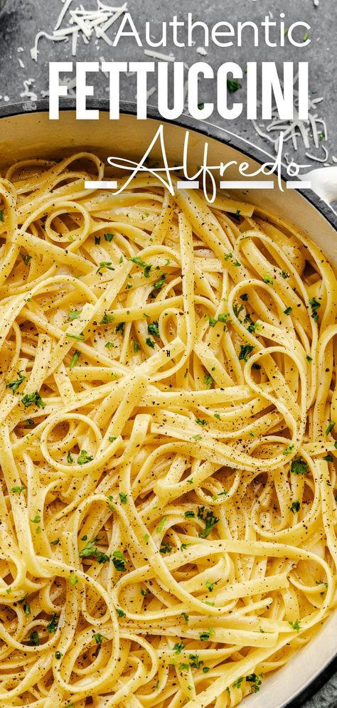 An overhead picture of a white pot filled with fettuccini alfredo topped with cracked pepper and fresh parsley. Brown Butter Pasta, Pasta Entrees, Fettuccini Alfredo, Stay At Home Chef, Butter Pasta, Fettuccine Alfredo, Chef Recipes, Home Chef, Brown Butter