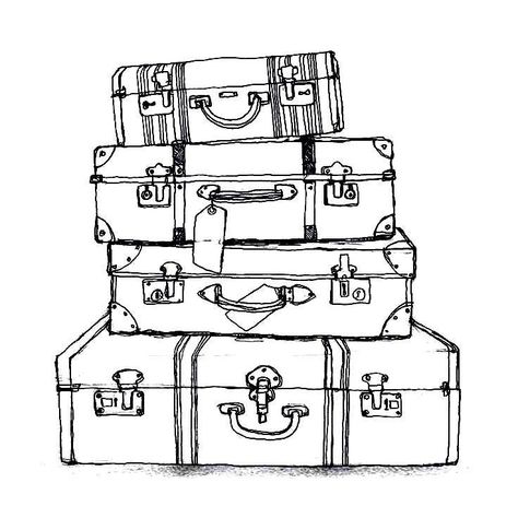 Suitcases Drawing, Travel Drawing Sketches, Travel Drawing Ideas, Travel Art Drawing, Luggage Drawing, Suitcase Drawing, Suitcase Tattoo, Dibujo Simple, Arte Doodle