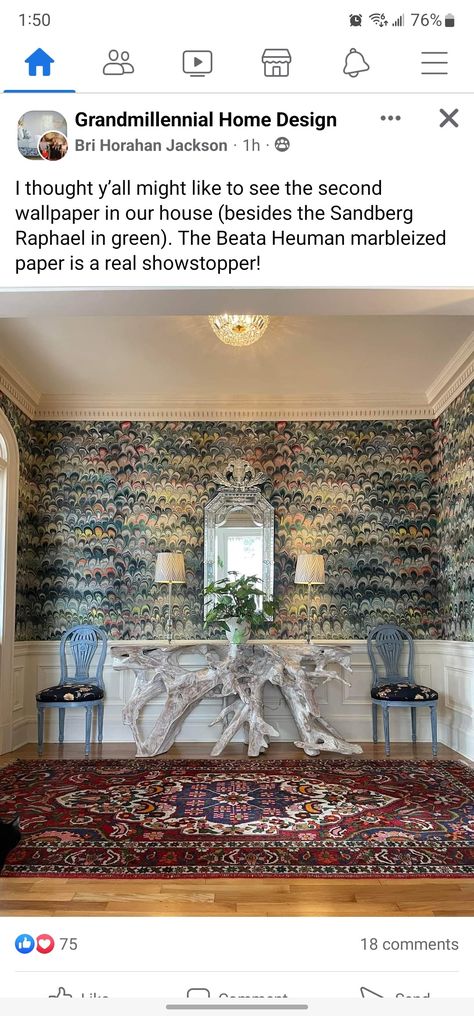 Beata Heuman Marbleized Wallpaper, Beata Heuman Wallpaper, Marbleized Paper, Beata Heuman, House Inspiration, Powder Room, Home Goods, New Homes, Two By Two