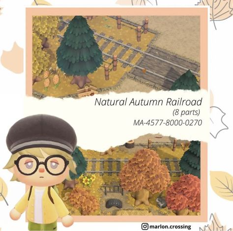 Acnh Train Track Path Code, Autumnal Island Acnh, Acnh Railroad Path Code, Acnh Train Track Path, Acnh Farm Design Code, Train Tracks Acnh, Animal Crossing Road Codes, Acnh Farmcore, Acnh Autumn