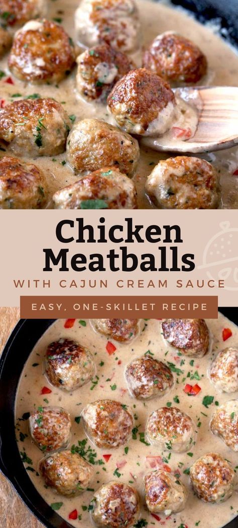 Chicken Meatball Gravy Recipe, Turkey Meatballs Cream Sauce, Rustic Chicken Alfredo Meatballs, Meatballs With Cream Of Chicken Soup, Cajun Meatballs And Gravy, Healthy Chicken Meatball Dinner, Meatball Cream Sauce, Chicken Meatballs And Sauce, Chicken Meatballs Cream Sauce