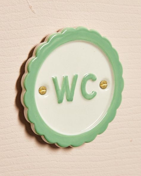 Wc Sign, Wc Bathroom, Gold Home Accessories, Accessories Wall, Downstairs Toilet, Bathroom Sign, Downstairs Bathroom, Green Bathroom, Oliver Bonas