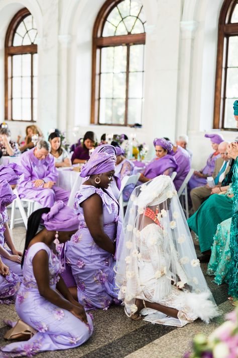 Nigerian Engagement Outfits, Traditional Wedding Colors, Purple Nigerian Wedding, Excellence Aesthetic, Nigerian Wedding Reception, Wedding Traditions Explained, Nigerian Engagement, Nigerian Wedding Dresses Traditional, Nigerian Wedding Dress