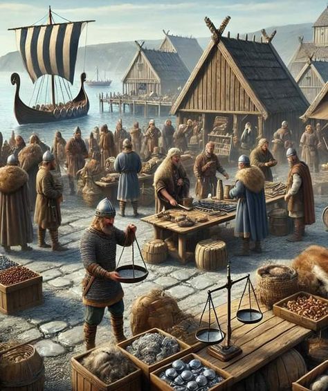 Norwegian Village, Viking Books, Viking Longship, Viking Village, Rpg World, Fantasy Village, Northern Germany, Historical Painting, Age Of Empires