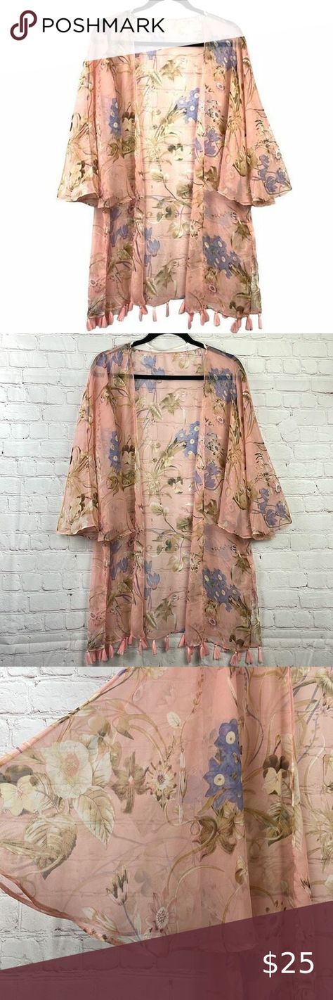 Simply Noelle Sheer Pink Floral Kimono/Coverup w/ Angel Wing sleeves. OSFA Simply Noelle, Wing Sleeves, Floral Kimono, Pink Floral, Cover Up, Tank Top, Angel, Outfit Inspo, Plus Fashion