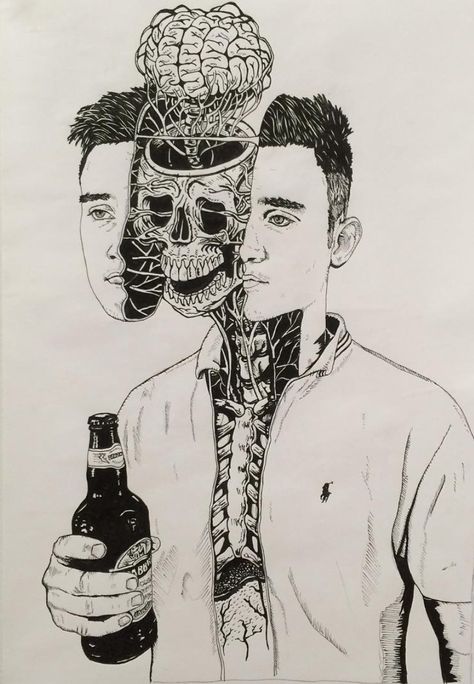 Nychos Art, Person Sketch, Horror Drawing, Person Drawing, Man Illustration, Skeleton Art, Diy Art Projects, Gcse Art, Male Art