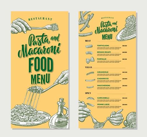 Vector Food Illustration, Noodles Menu, Pasta Restaurant, Pasta Menu, Menu Vintage, Noodle Restaurant, Pasta Restaurants, Italian Menu, Pasta Italiana