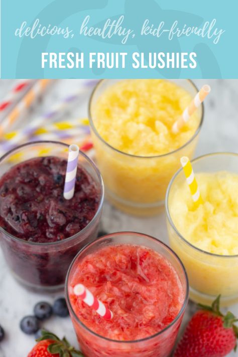 Real Fruit Slushie, Slushy Recipes For Kids, Healthy Slushy Recipes, Frozen Fruit Slush Recipes, Fruit Slushies Recipes, Healthy Slushie Recipe, Slushie Recipe For Kids, Fruit Drinks Healthy, Healthy Slushies