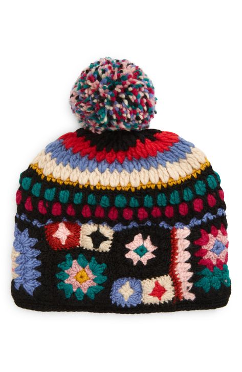 Inspired by 1970s granny-square patchwork, this handcrafted wool hat is a cozy and colorful favorite 100% polyester fleece lining 100% wool Hand wash, dry flat Handcrafted in Nepal Granny Square Slouchy Hat Free Crochet, Christmas Beanies Crochet, Crochet For Mom, Granny Hat, Granny Square Hat, Granny Square Scarf, Square Patchwork, Russian Crochet, Crochet Beanies