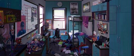 Yuhki Demers - Spiderman into the #spiderverse Concept Art Landscape, Interior Layout, Into The Spider Verse, Across The Spider Verse, Disney Concept Art, Interior Illustration, Verse Art, Art Disney, The Spider