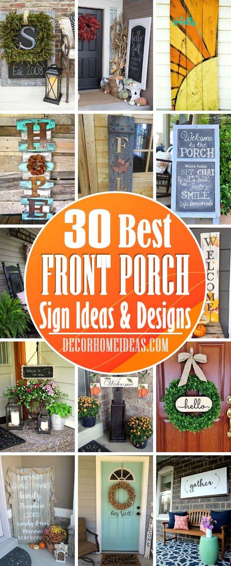 Best Front Porch Sign Ideas. DIY front porch sign ideas to make your home more welcoming and inviting. Budget-friendly projects that you can do in no time. #diy #sign #porch #decorhomeideas Front Porch Sign Ideas, Porch Wood Signs, Porch Sign Ideas, Rustic Porch Ideas, Porch Railing Ideas, Summer Porch Signs, Porch Wood, Porch Wall Decor, Small Front Gardens