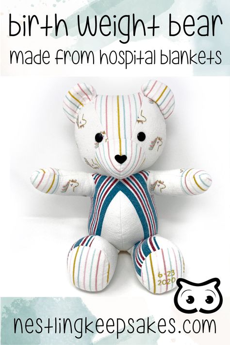 Birth Weight & Length Bear made with Baby Blankets Birth Weight Memory Bear Diy, Baby Clothes Blanket, Hospital Blankets, Baby Receiving Blankets, Flannel Baby Blankets, Keepsake Bear, Memory Bears, Memory Bear, Bespoke Gifts