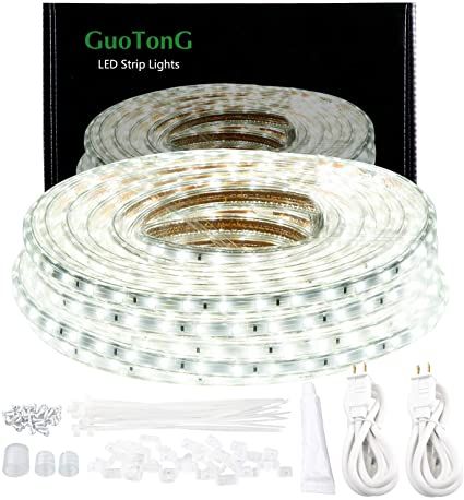 GUOTONG 50ft LED Light Strip kit,Waterproof, 6000K Daylight White,110V 2 Wire, Flexible, 900 Units SMD 2835 LEDs,UL Listed Power Supply Christmas Camping, Halloween Led Lights, Skull Light, Led Lighting Diy, Flexible Led Strip Lights, Led Rope Lights, Led Rope, Led Light Strip, Camping Decor