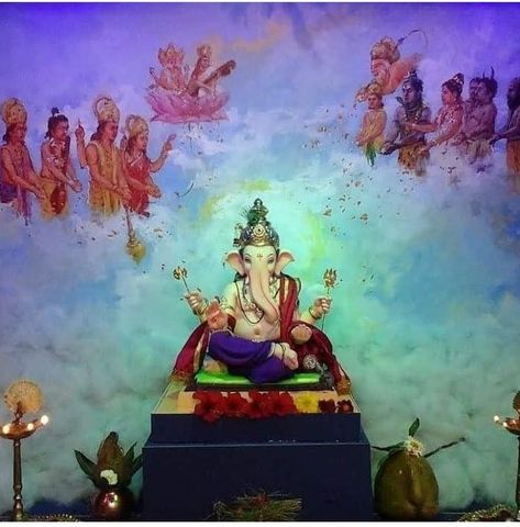 Gouri Ganpati Decoration Ideas, Bhagwan Ganesh, Bappa Decoration, Ganpati Decoration Theme, Ganesh Chaturthi Decoration, Dancing Ganesha, Happy Independence Day India, Fb Profile Photo, Ganpati Decoration At Home