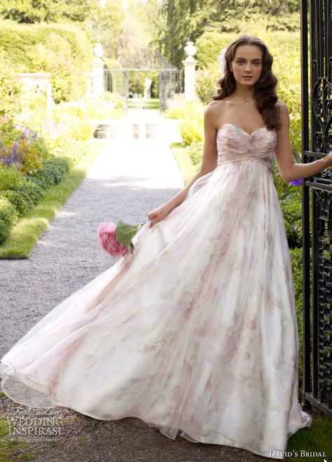 I love everything about this. Every.thing.     Dress. Hair (although I'd subtract the white flower in her's). Garden. Flawless.     This can be my dress, yes? Floral Wedding Gown, Davids Bridal Bridesmaid, Prints Ideas, Floral Print Gowns, Davids Bridal Bridesmaid Dresses, Davids Bridal Wedding Dresses, Summer Bride, Alternative Wedding Dresses, Pink Wedding Dress