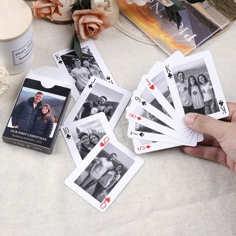 Rediscover the joy of a card game but with a personal twist. Our Personalized playing cards let you imprint your precious memories, transforming ordinary gaming cards into a unique card set. Don't miss it as a unique christmas gift for boyfriend, mom, dad, husband or grandma!  ▪️ Please send high-definition pictures for better printing results. ▪️ Resolution > 822 x 1122 pixels. ▪️ If there are more than 16 pictures, please put them in one folder and provide a download link. ▪️ The jokers will default to print the Joker Illustration unless photo specified. ▪️ If you want black and white prints, please convert the photos to black and white before sending them. 🔶Real playing cards ------------------------- All cards are made from cardstock material that has a blue core.  Silky smooth with e Little Gift For Boyfriend, Christmas Gifts To Make For Family, Homemade Gift Cards, Boyfriend Christmas Presents, Diy Bf Gifts, Sentimental Gifts For Boyfriend, Meaningful Gifts For Boyfriend, 2 Year Anniversary Gifts For Him, Personalized Deck Of Cards