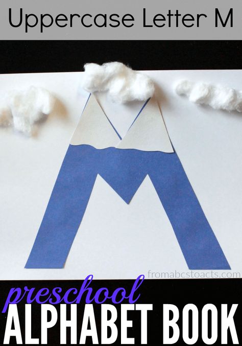 Learn the letters of the alphabet with crafts!  This uppercase letter M mountain is perfect for preschoolers and so much fun to make! Preschool Letter M, Preschool Alphabet Book, Letter M Crafts, Letter M Activities, M Activities, M Crafts, Preschool Letter Crafts, Alphabet Crafts Preschool, Abc Crafts