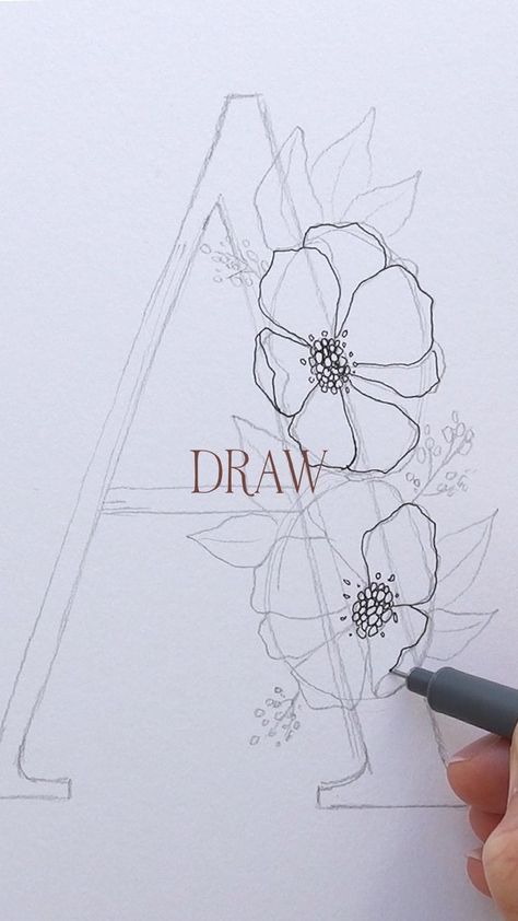 Floral Lettering, Flower Drawing Tutorials, Art Tutorials Watercolor, Drawing Flowers, Floral Drawing, Creative Lettering, Watercolor Flower Art, Painting Art Lesson, Lettering Tutorial