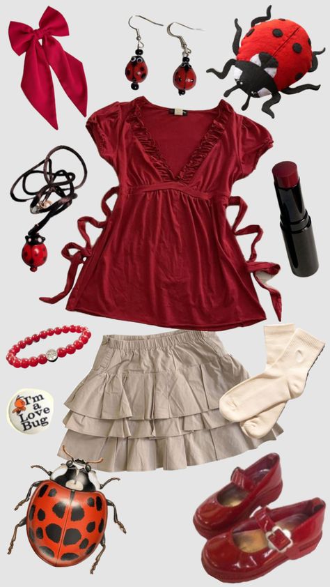 #bugs #insects #bug #outfit #ladybug #beetle Bug Outfit, Ladybug Beetle, Buffy Style, Ladybug Outfits, Fashion Aesthetics, Valentine's Day Outfit, Vintage Fits, Feminine Outfit, Lady Bug