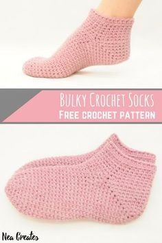 Bulky Crochet Socks: Free Crochet Pattern | Nea Creates Easy Crochet Projects Size 4 Yarn, Flat Crochet Sock Pattern, 100g Crochet Projects, Crochet Chunky Socks Free Pattern, Free Pattern Crochet Slippers, Cotton Yarn Crochet Patterns Free, Bulky Crochet, Crochet Slipper, Crochet Socks Pattern