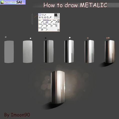 Metallic Tutorial by ImoonArt.deviantart.com on @DeviantArt How To Draw Metal Digital, Metal Drawing Reference, Draw Metal, Steel Drawing, Cloud Tutorial, Metal Drawing, Shading Drawing, Abu Simbel, Texture Drawing