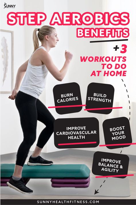 Step aerobics is a fun, up-beat, full body workout that will get your heart pumping and put you in an amazing mood. Get started with 3 step aerobics workouts that you can follow along to from the comfort of your home! #sunnyhealthfitness #stepaerobics #stepaerobicsworkout #stepaerobicsroutine #stepaerobicworkoutsbeginner #stepaerobicsbenefits Step Aerobic Workout, Step Workouts, Workouts To Do At Home, Aerobic Steps, Aerobic Step, Step Aerobics, High Intensity Cardio, Heart Pumping, Step Workout