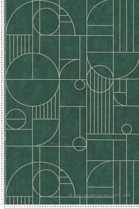 Ce papier peint arbore un magnifique fond vert tacheté qui met en avant des lignes dorées. Des motifs géométriques se dessinent, lignes droites et arrondies, ce papier peint mélange style graphique et rétro. Accompagné de mobilier en acier, la note vintage de ce décor ressortira sous son meilleur jour. Art Deco Design Graphics Pattern, Motif Art Deco 1920s, Art Deco Design Elements, Art Deco City, Art Deco Design Graphics, Art Deco Motifs, Style Graphique, Psd Texture, Lobby Ideas