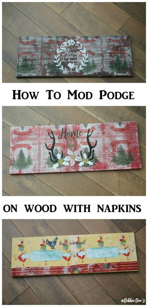 how-to-make-rustic-signs-with-napkins-mod-podge-and-stenciled-with-debbiedoos-custom-stencil-line How To Mod Podge, Mod Podge On Wood, Mod Podge Pictures, Mod Podge Projects, Diy Mod Podge, Plastic Dinosaurs, Mod Podge Crafts, Decoupage Wood, Napkin Decoupage