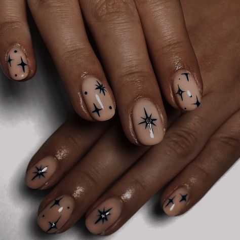 Witchy Natural Nails, Short Nail Designs Celestial, Celestial Pedicure, Hozier Nail Art, Moody Floral Nails, Black Minimal Nails, Alternative Bridal Nails, Neutral Spooky Nails, Subtle Witchy Nails