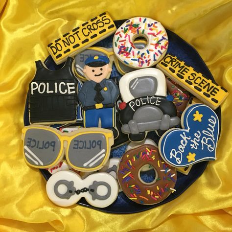 Police Cookies, Police Themed Birthday Party, Police Academy Graduation Party, Cop Party, Police Cakes, Police Retirement Party, Police Birthday Party, No Bake Sugar Cookies, Police Party