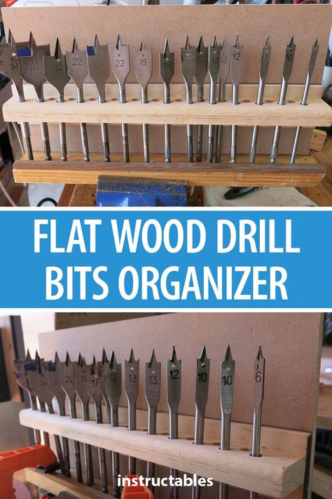 This flat wood drill bits organizer is great for keeping your bits sorted and easily accessible.  #organization #storage #workshop #woodshop #woodworking #tools Drill Bit Storage, Storage Workshop, Bit Storage, Used Woodworking Tools, Wood Drill Bits, Woodworking Storage, Wood Crafting Tools, Diy Event, Diy Garage Storage