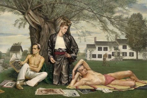 Conversation Piece by Paul Cadmus, representing gay male threesome and gay relationships. c. 1940 Paul Cadmus, Social Realism, Tempera Painting, French Paintings, Magic Realism, Modern Artists, Male Figure, Gay Art, Museum Of Fine Arts