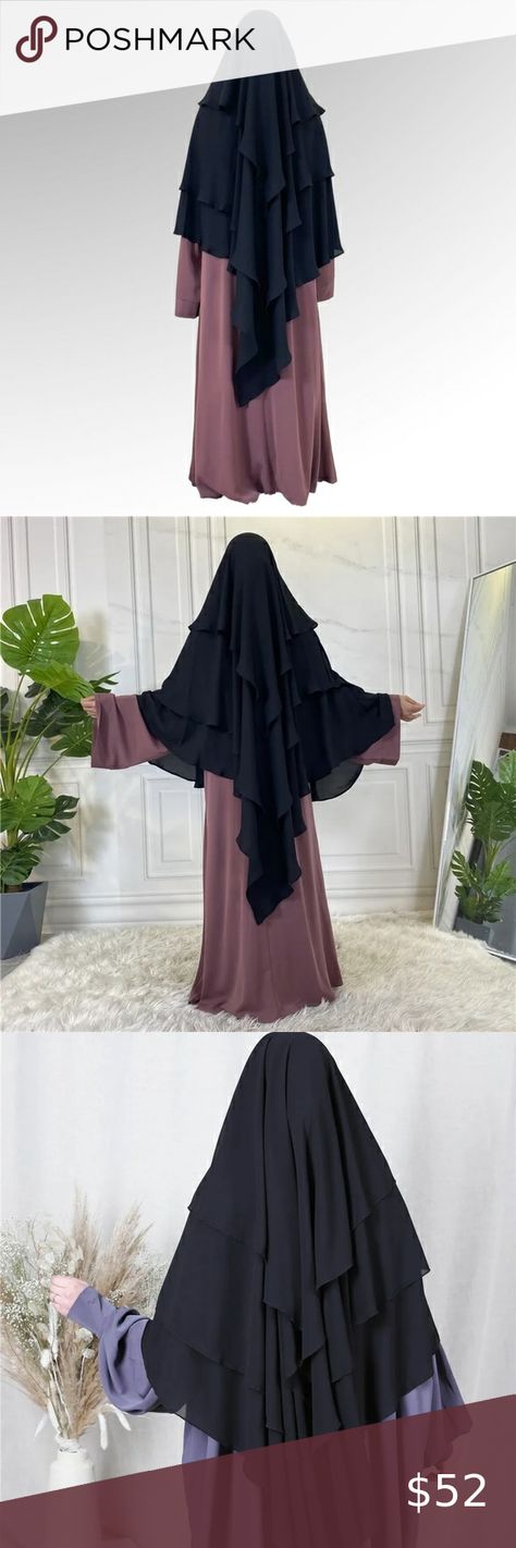 Butterfly khimar hijab Multi-layered khimar with hijab and niqab Hijab With Niqab, Hijab And Niqab, Niqab Hijab, Khimar Hijab, Modest Style, Back Of The Head, Peach Blush, Oval Face, Oval Faces